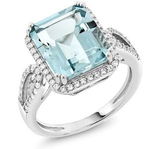Sterling Silver Simulated Aquamarine Antique Ring